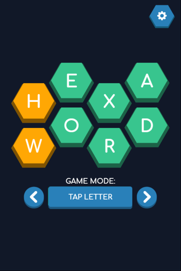 Hexa Word Game Tap Mode Select Screen Screenshot.