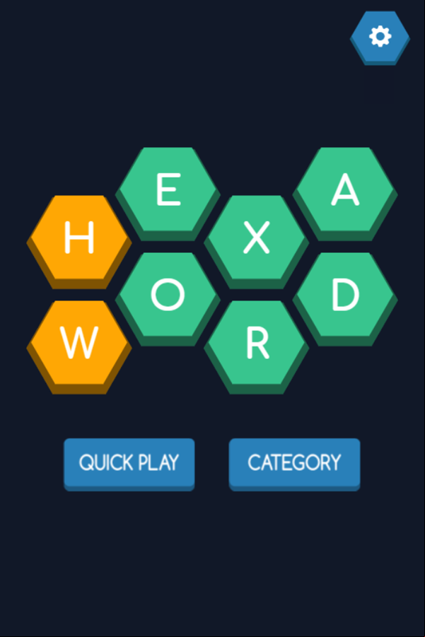 Hexa Word Game Welcome Screen Screenshot.