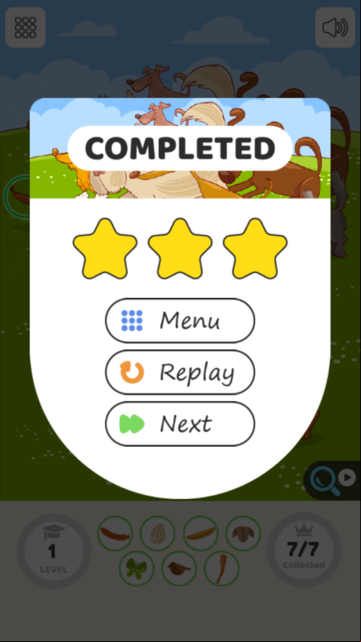 Hidden Object Game Level Completed Screenshot.