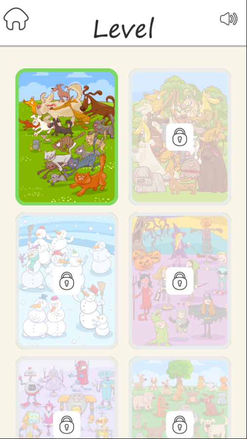 Hidden Object Game Level Select Screenshot.