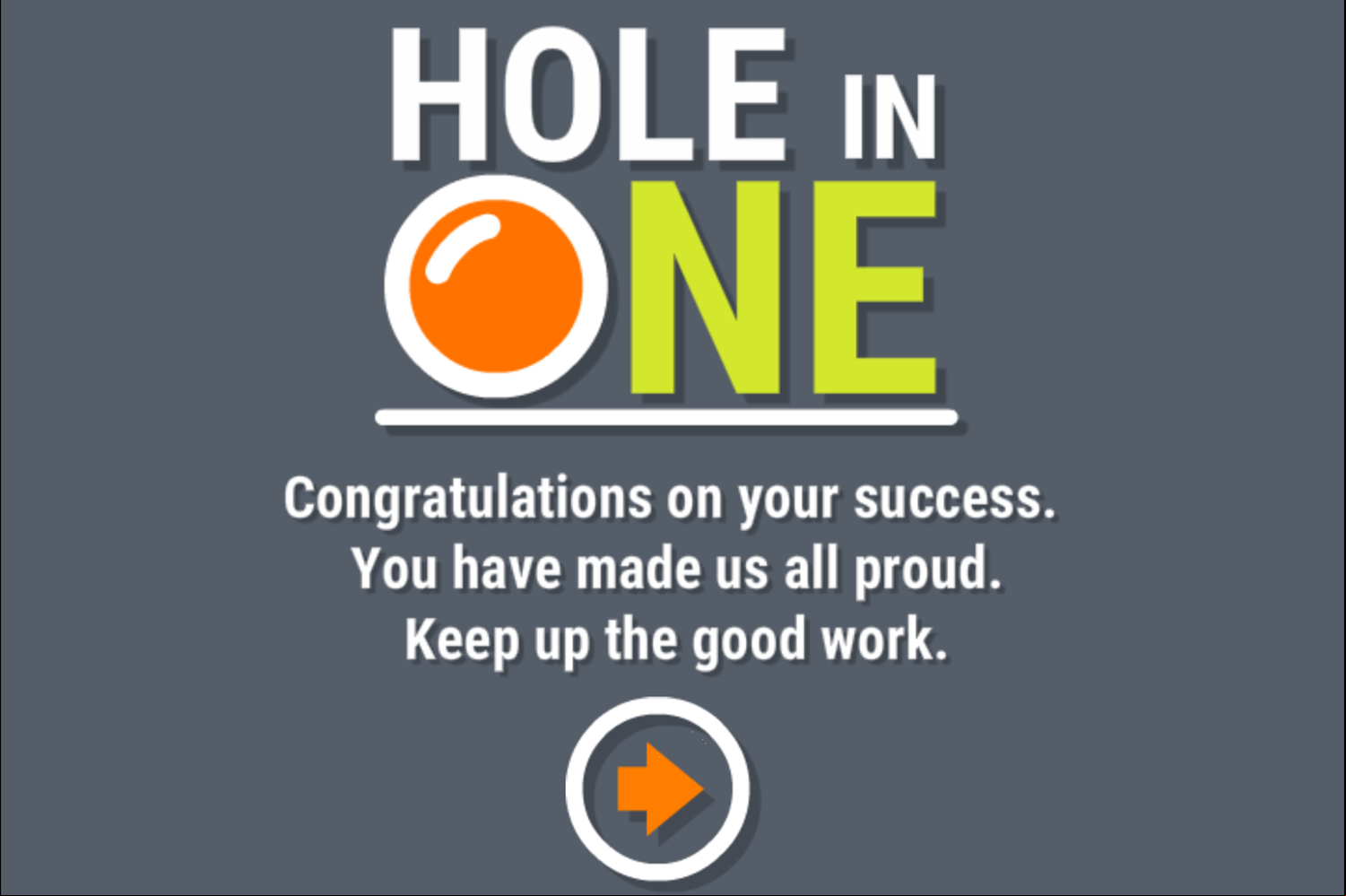 Hole In One Game Beat Screen Screenshot.