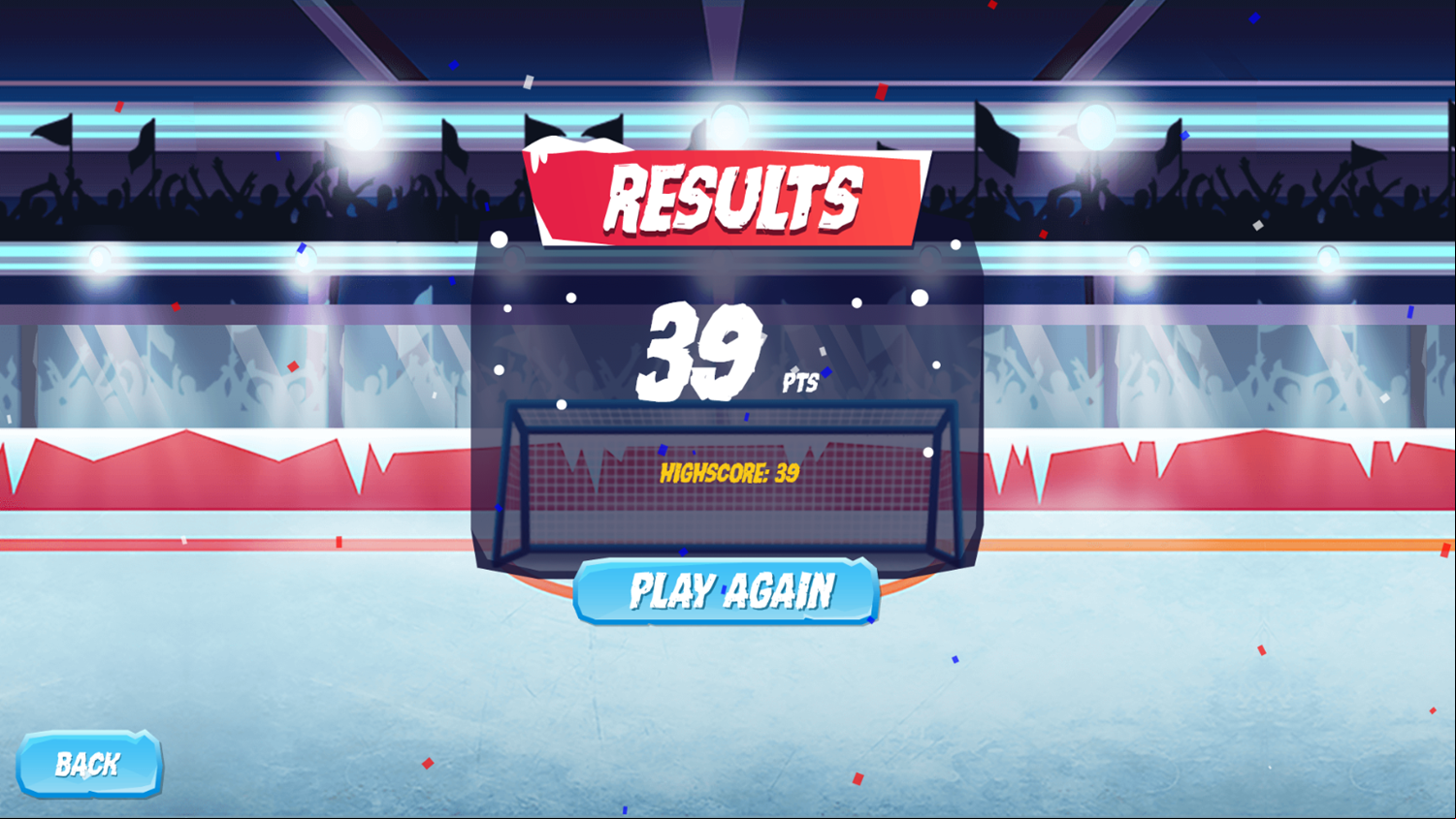 Ice Hockey Shootout Game Result Screenshot.
