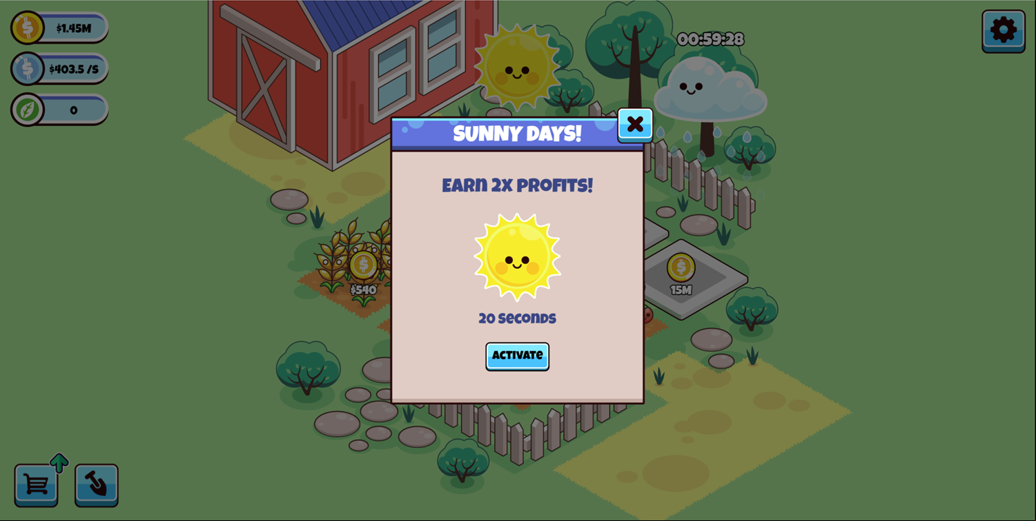 Idle Farming Business Game Sunny Days Screen Screenshot.