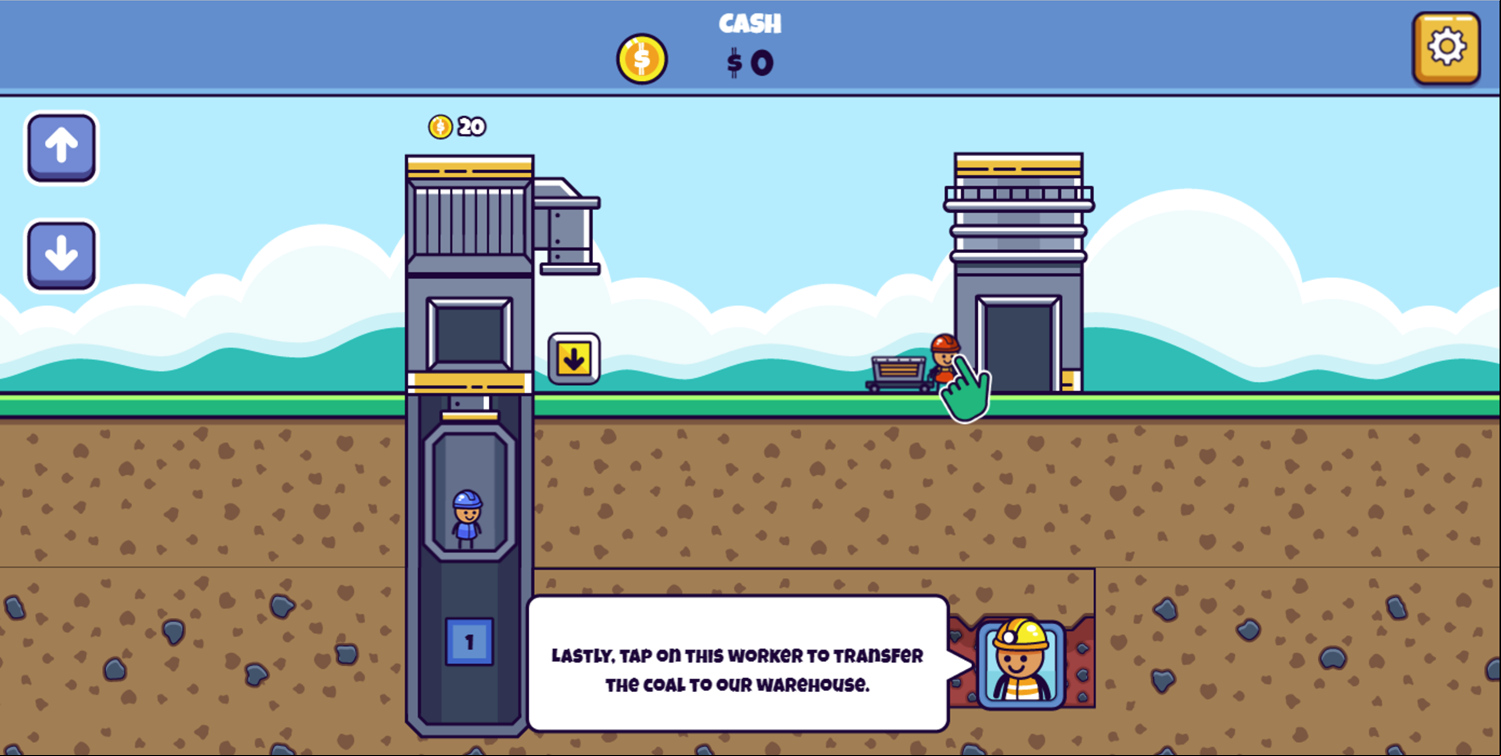 Idle Mining Empire Game Warehouse Worker Screenshot.