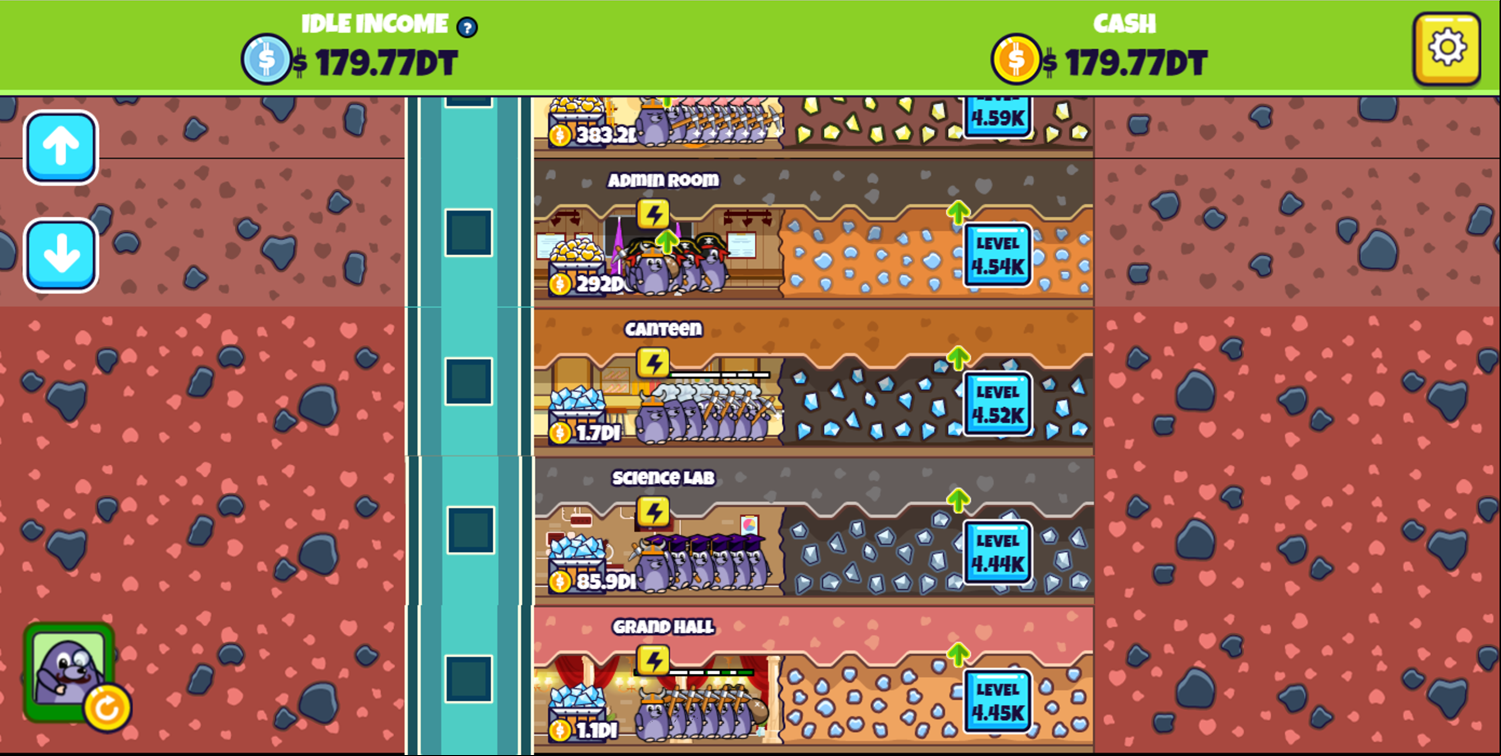 Idle Mole Empire Game Bottom Section Screenshot.