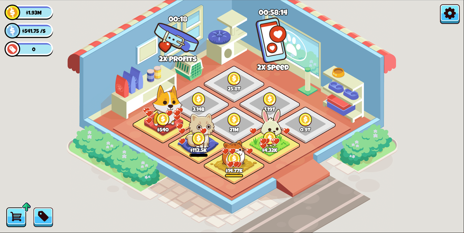 Idle Pet Business Game Pet Care Boost Activated Screenshot.