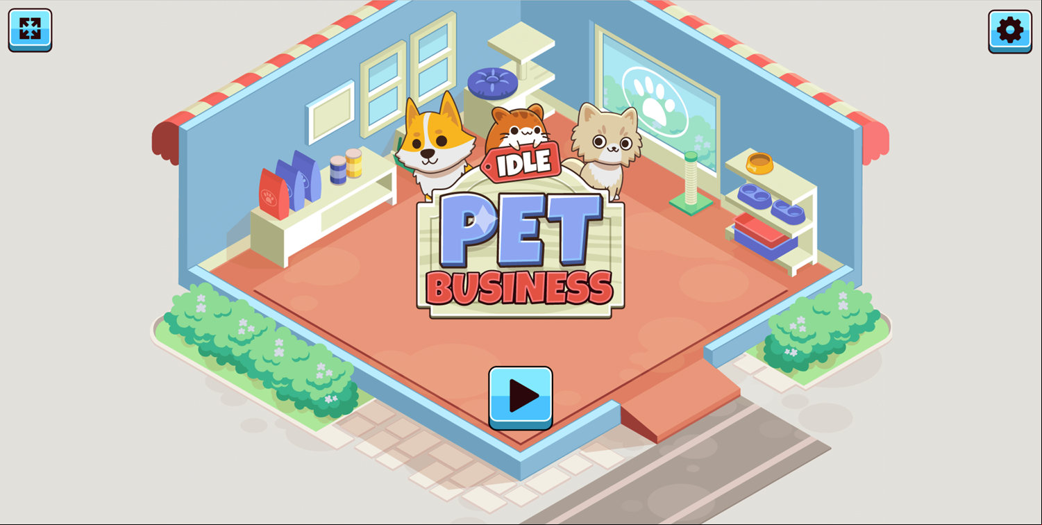 Idle Pet Business Game Welcome Screen Screenshot.
