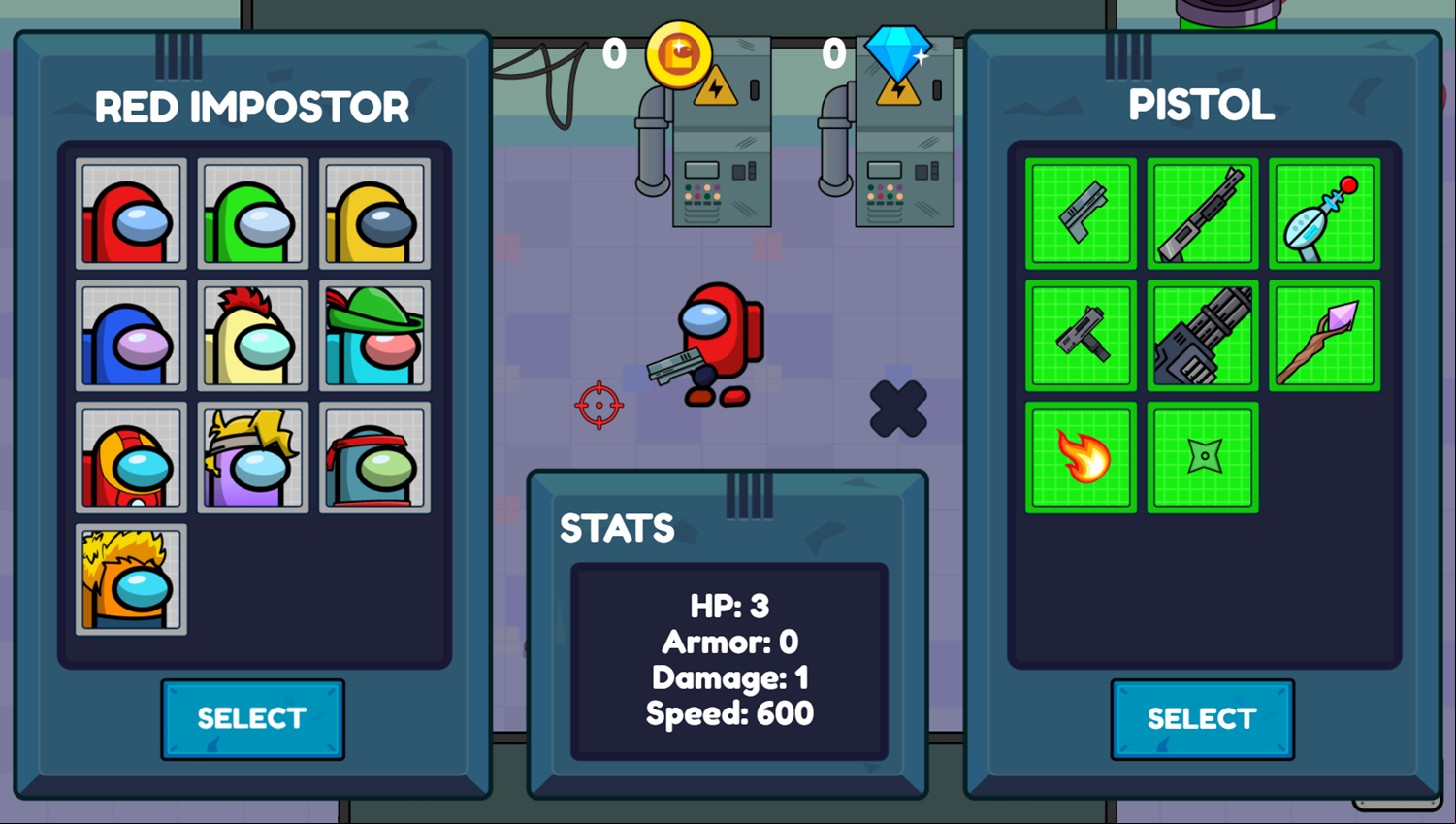 Impostor vs Zombies Game Skin and Gun Screenshot.
