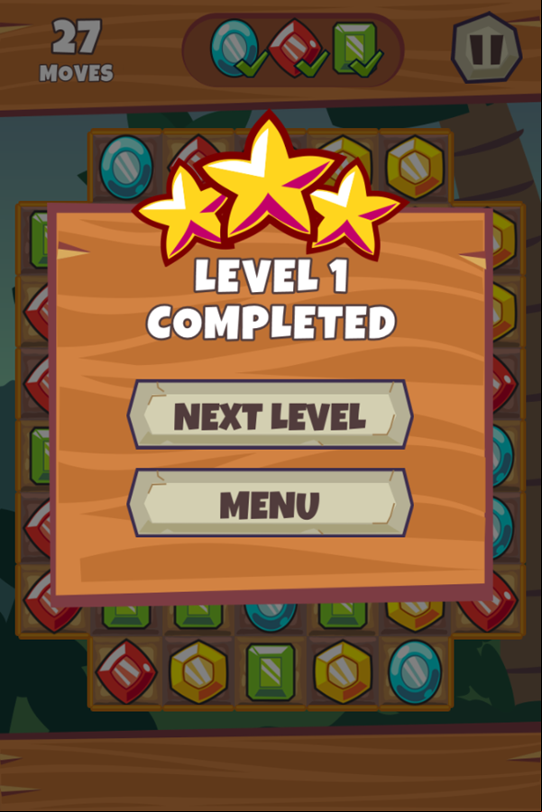 Jewel Match Game Level Completed Screenshot.
