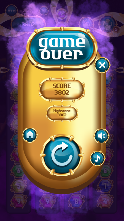Jewelry Mergis Game Over Screenshot.