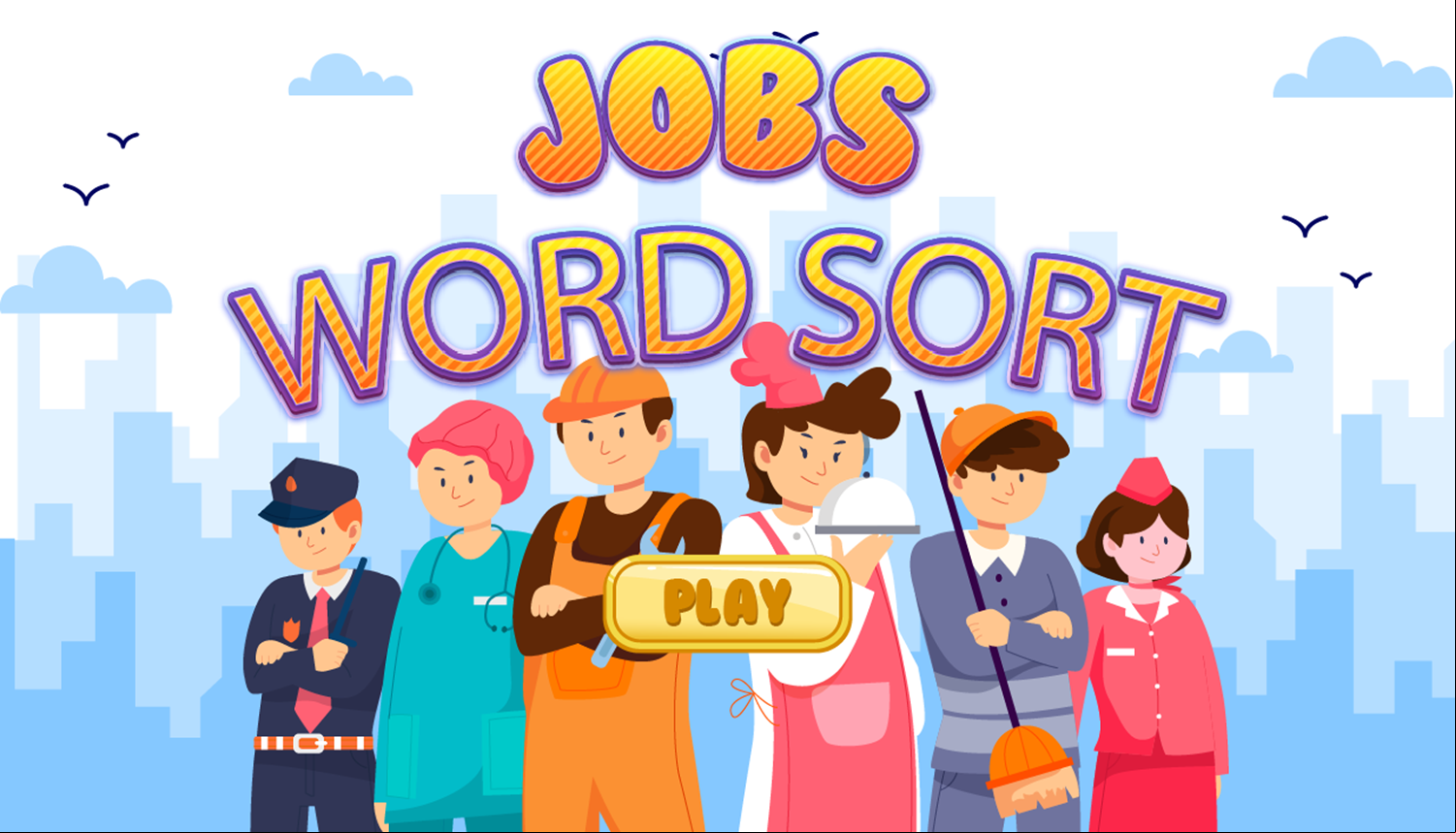 Jobs Word Sort for Kids Game Welcome Screen Screenshot.