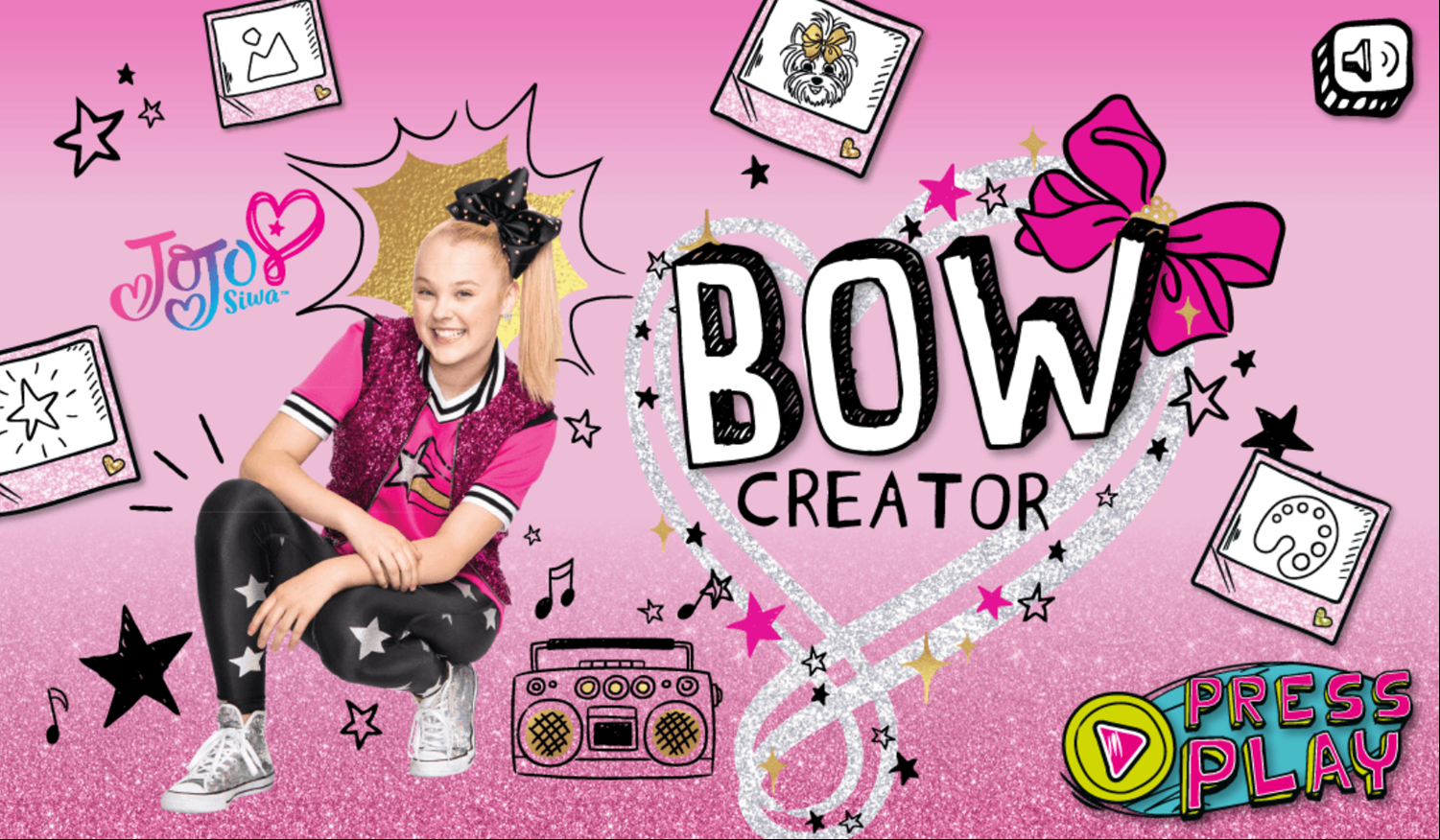 Jojo Siwa Bow Creator Game Welcome Screen Screenshot.