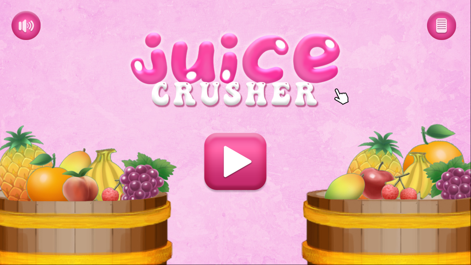 Juice Crusher Game Welcome Screen Screenshot.