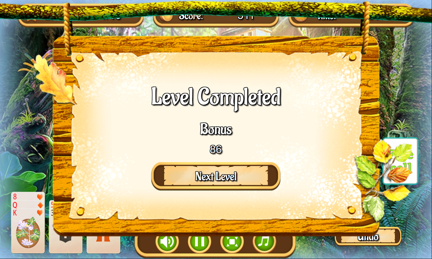 Jungle Pyramid Solitaire Game Level Completed Screenshot.