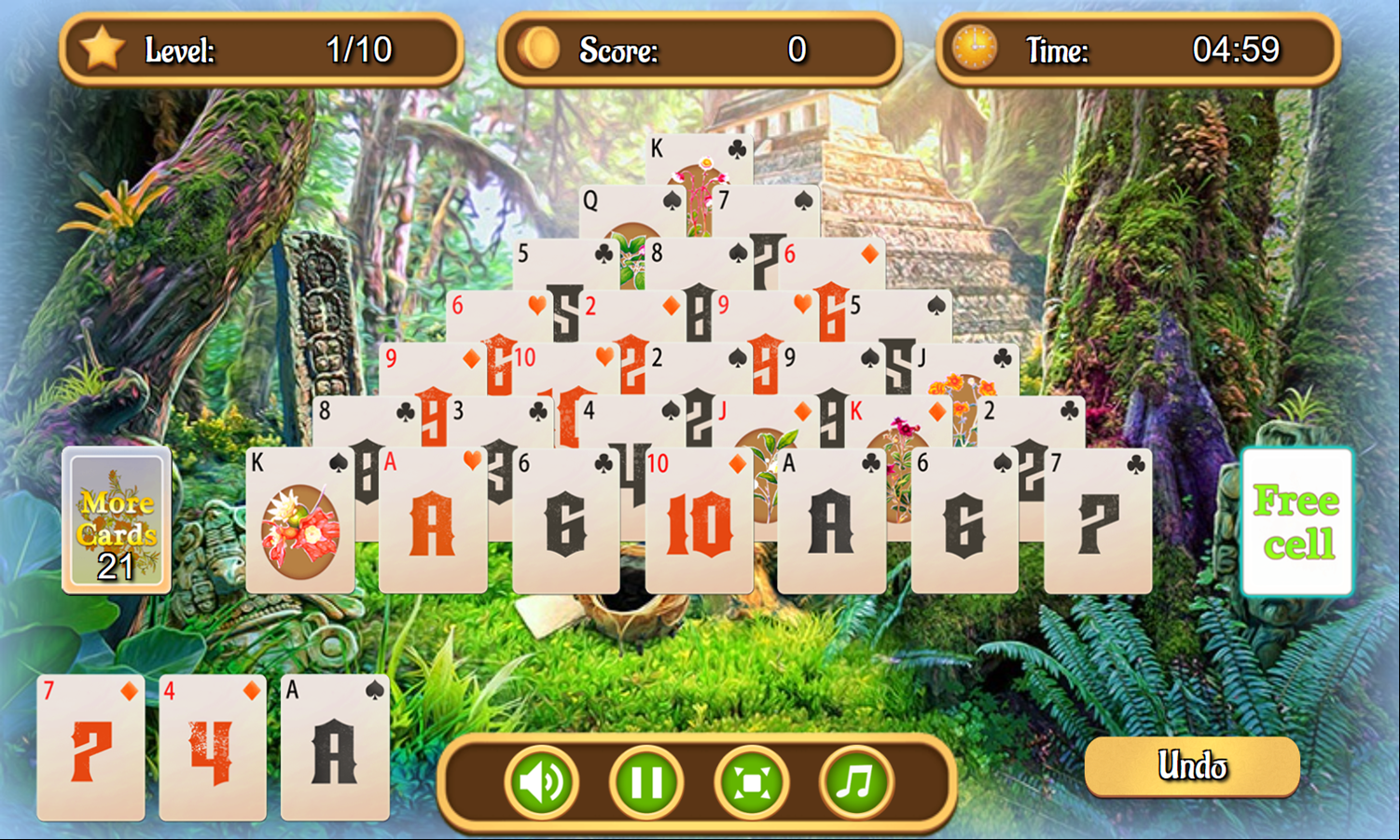 Jungle Pyramid Solitaire Game Level Start Screenshot.