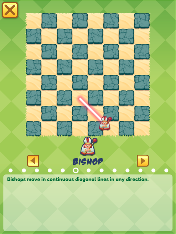Junior Chess Bishop Movement Instructions Screenshot.