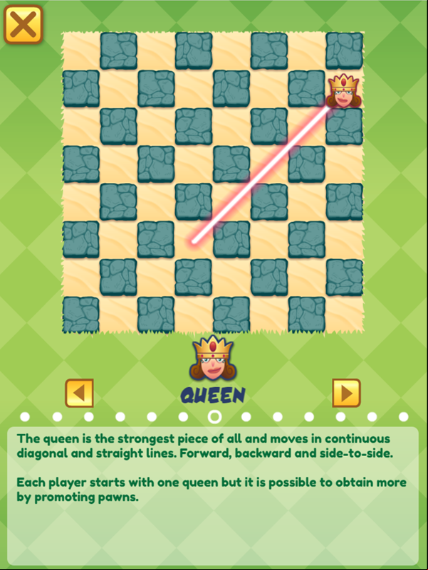 Junior Chess Chess Queen Movement Instructions Screenshot.