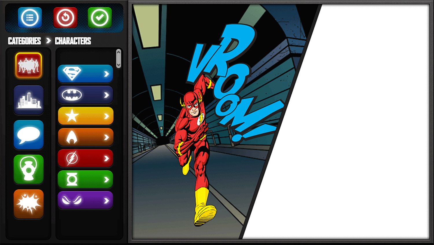 Justice League Comic Creator Game Premade Template Screenshot.