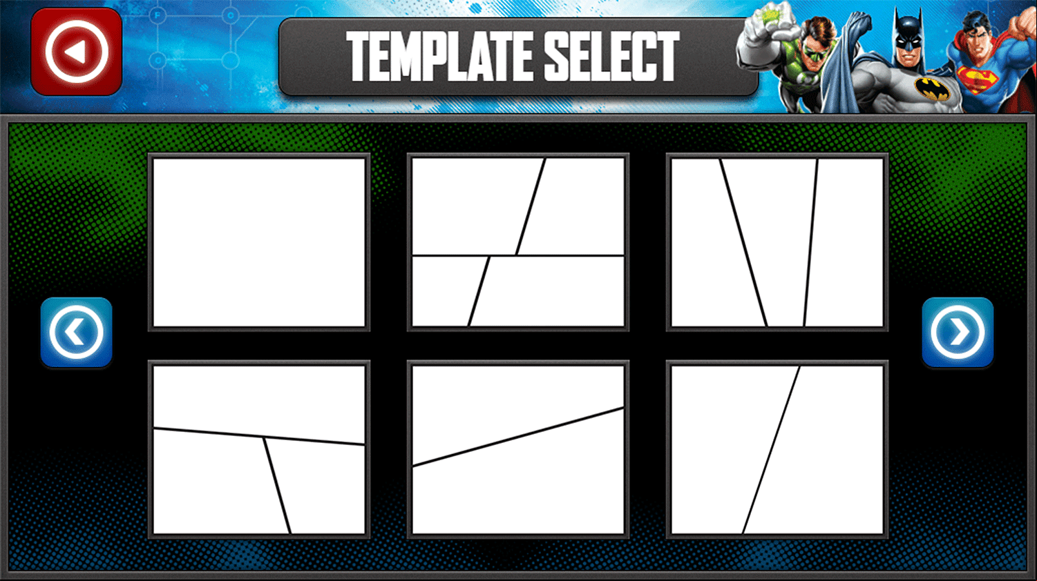 Justice League Comic Creator Game Template Layout Select Screenshot.