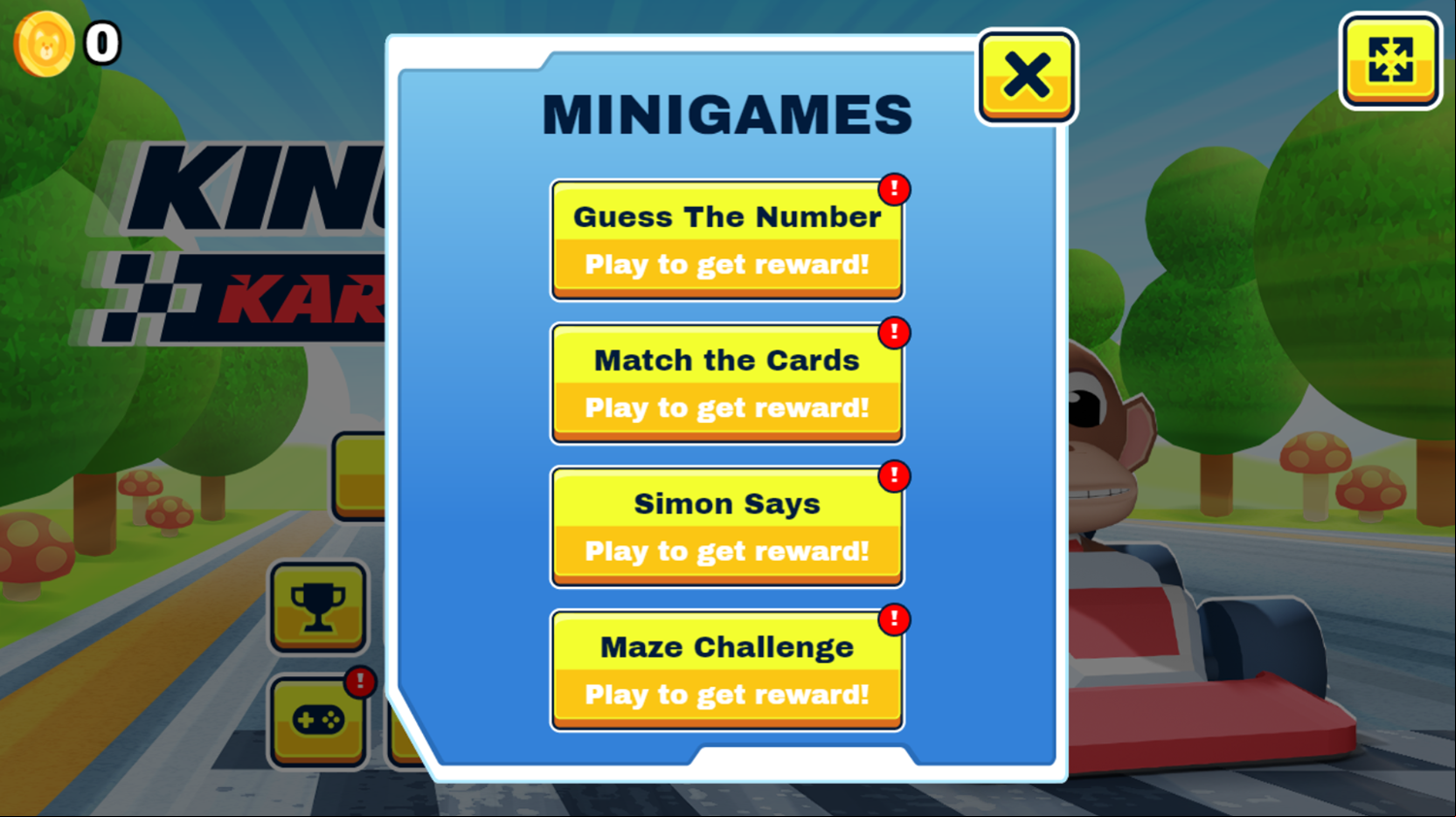 King Kong Kart Racing Game Minigames Screenshot.