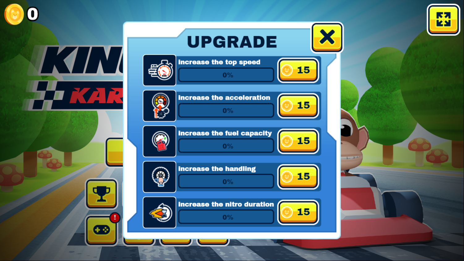 King Kong Kart Racing Game Upgrade Screenshot.