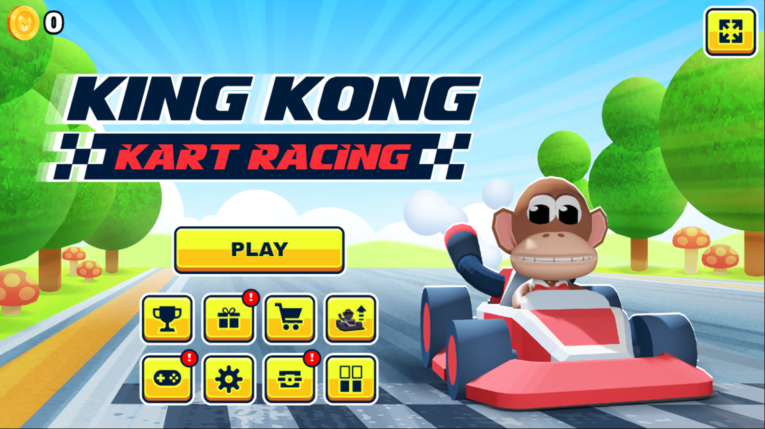 King Kong Kart Racing Game Welcome Screen Screenshot.