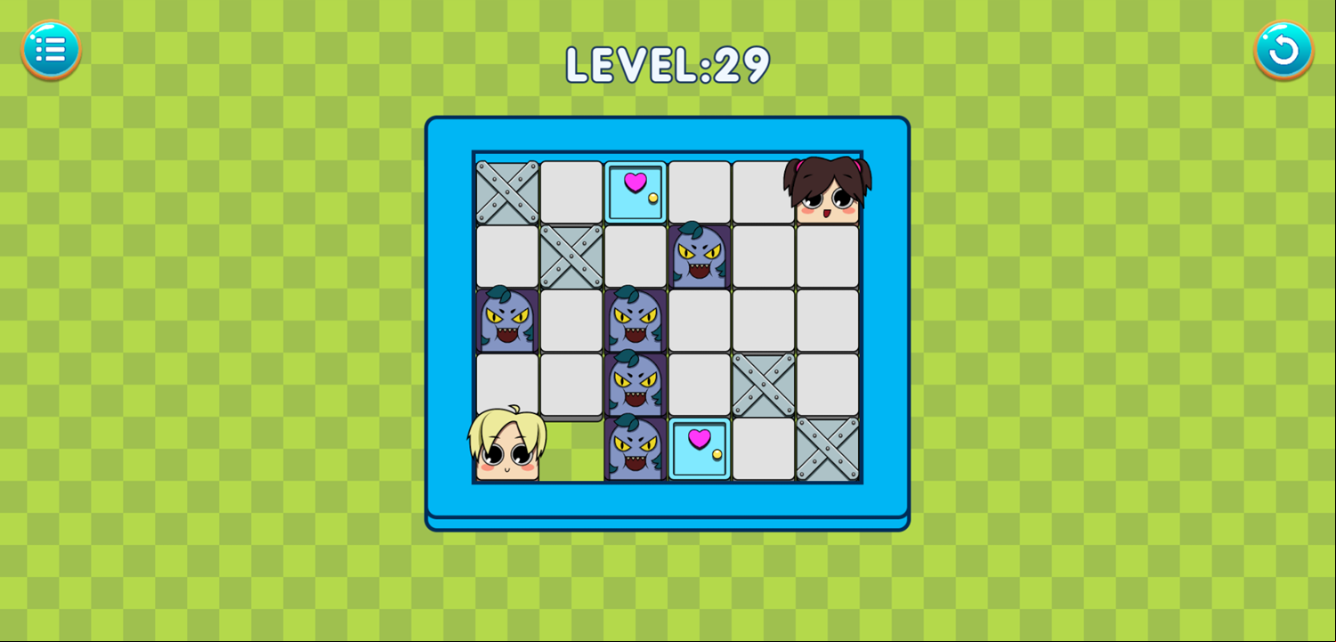 Kiss Me Puzzle Game Level With Multiple Doors and Monsters Screenshot.