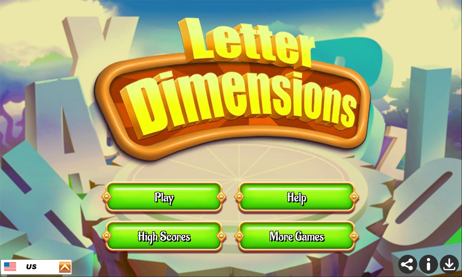 Letter Dimensions Game Welcome Screen Screenshot.