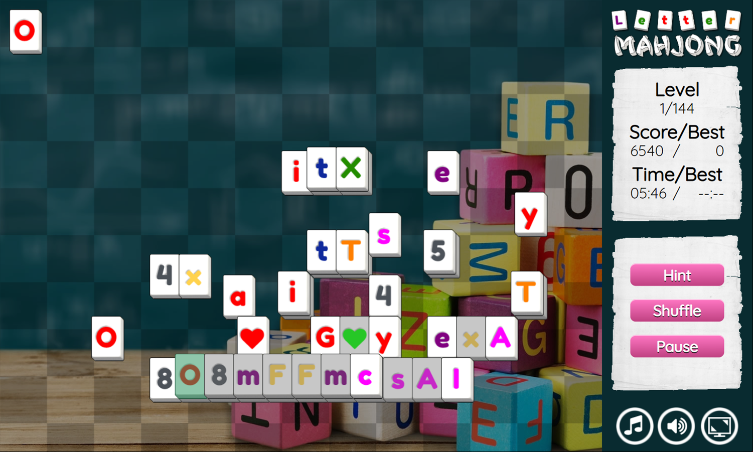Letter Mahjong Game Level Play Screenshot.