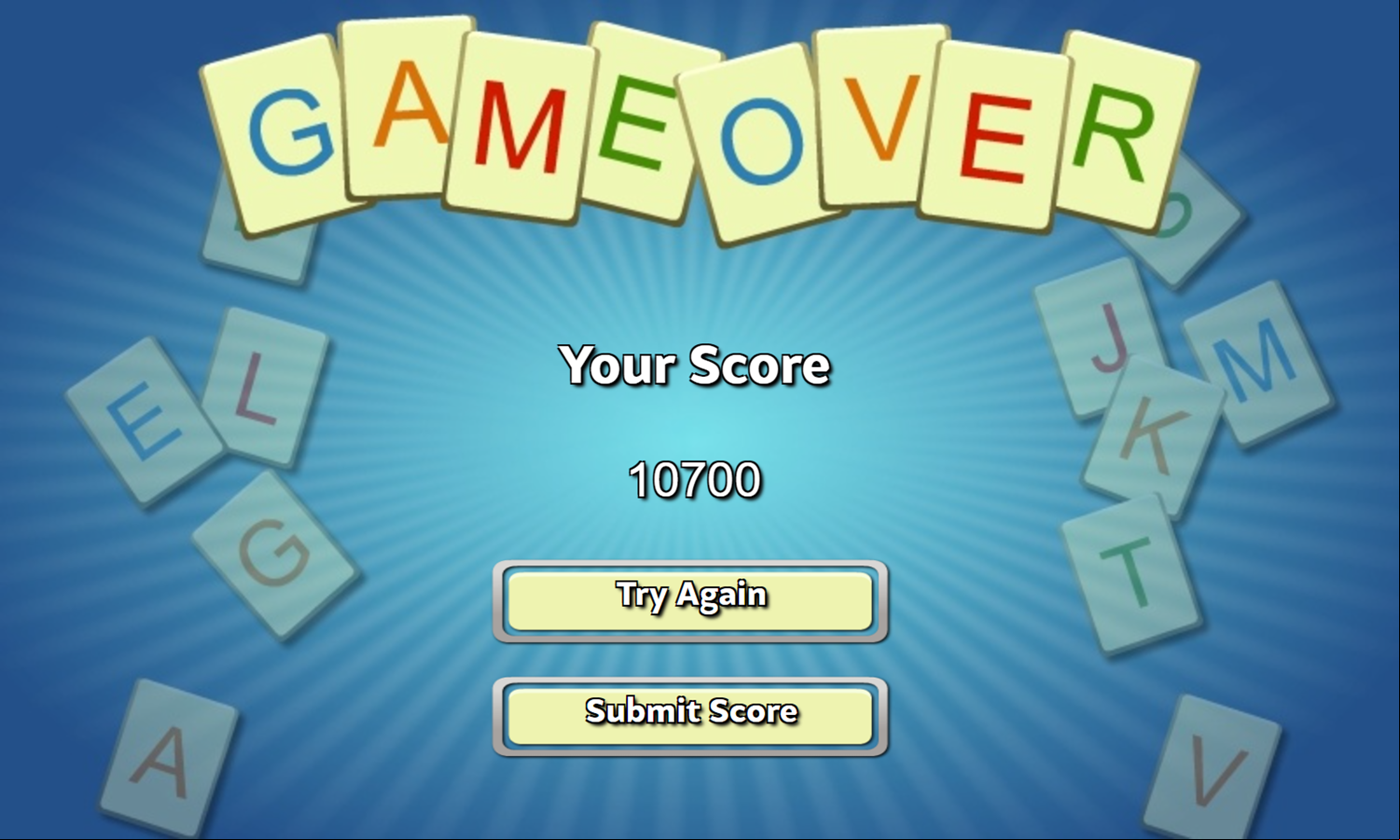Letter Scramble Game Over Screenshot.
