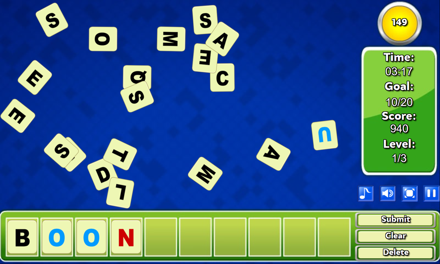 Letter Scramble Game Play Screenshot.