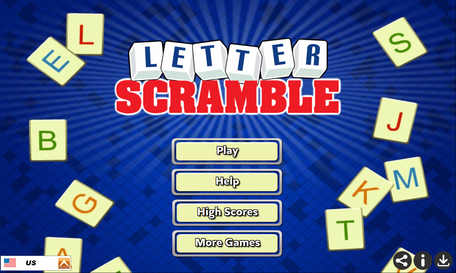 Letter Scramble Game Welcome Screen Screenshot.