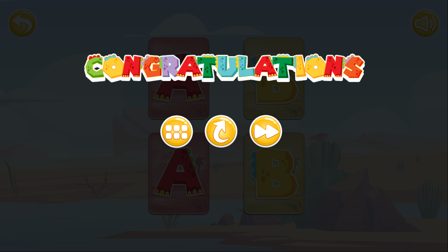 Letters Memory Game Level Complete Screenshot.