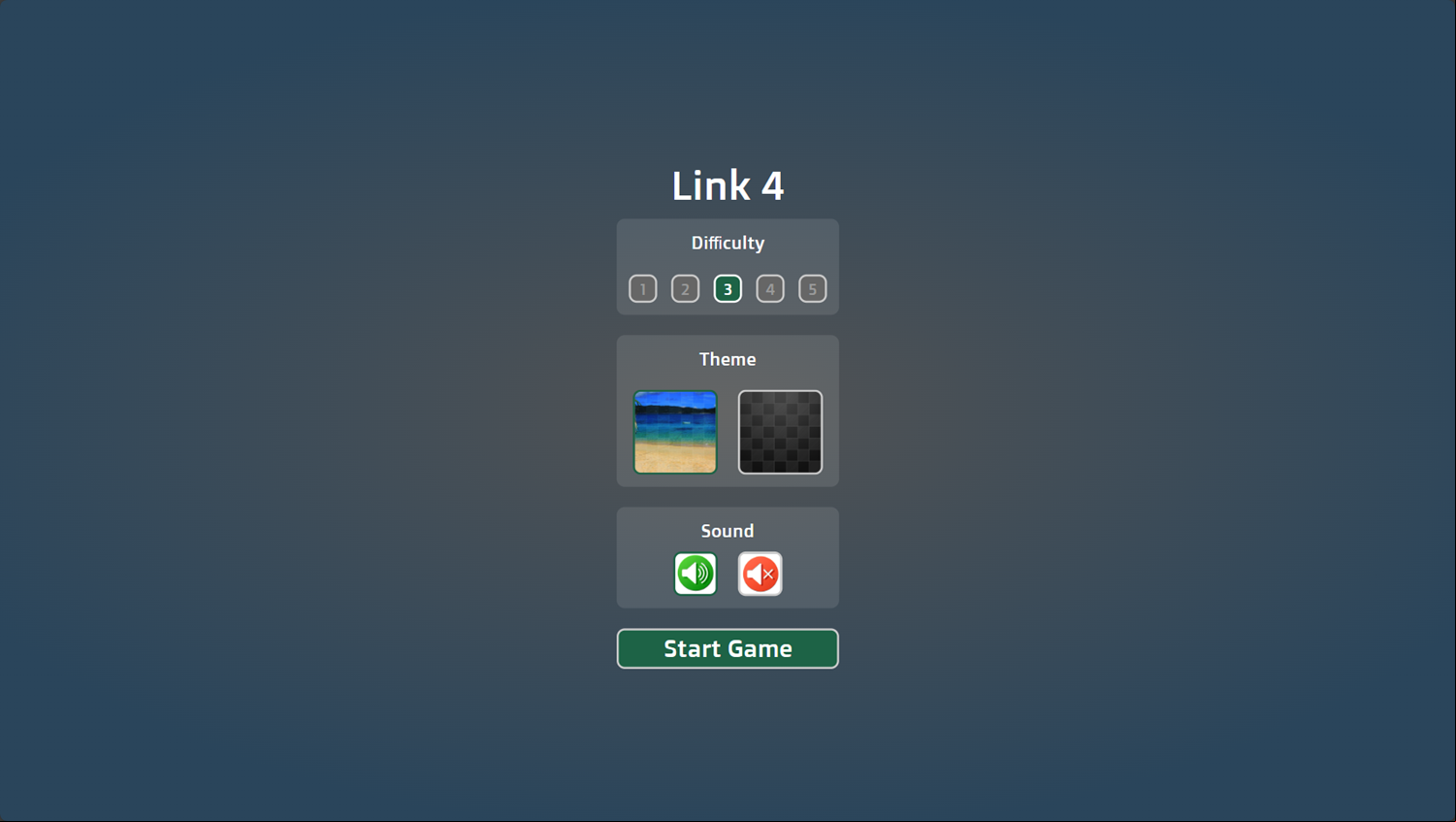 Link 4 Game Welcome Screen Screenshot.