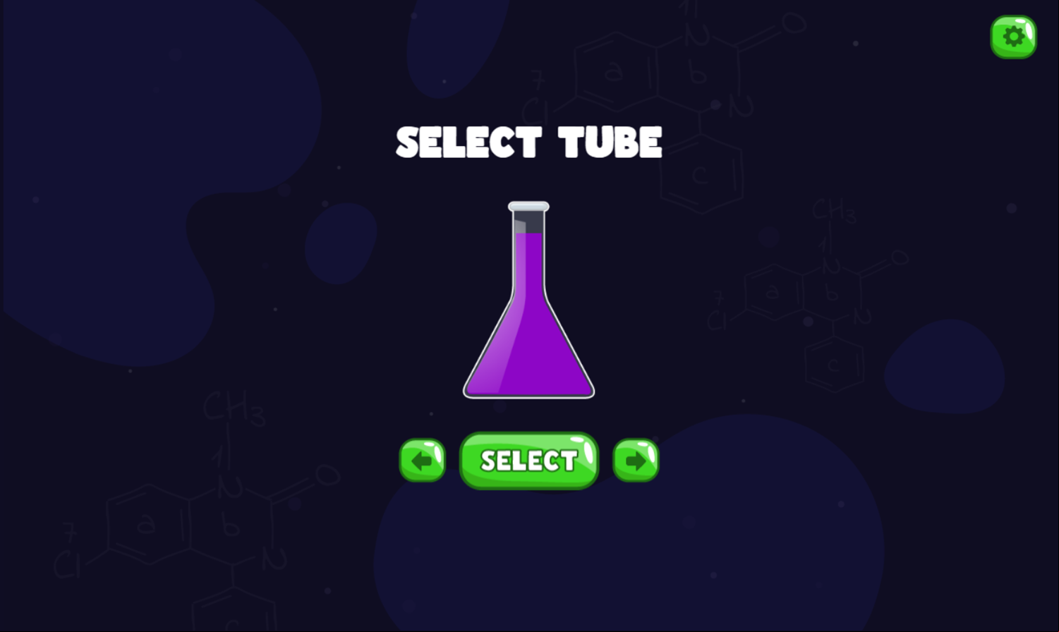 Liquid Sort Game Tube Select Screen Screenshot.