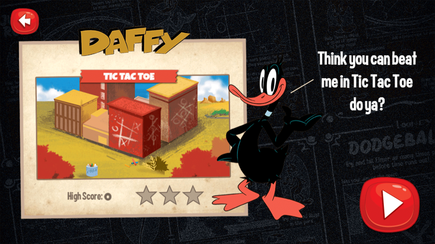 Looney Tunes Recess Daffy Tic Tac Toe Game Welcome Screen Screenshot.