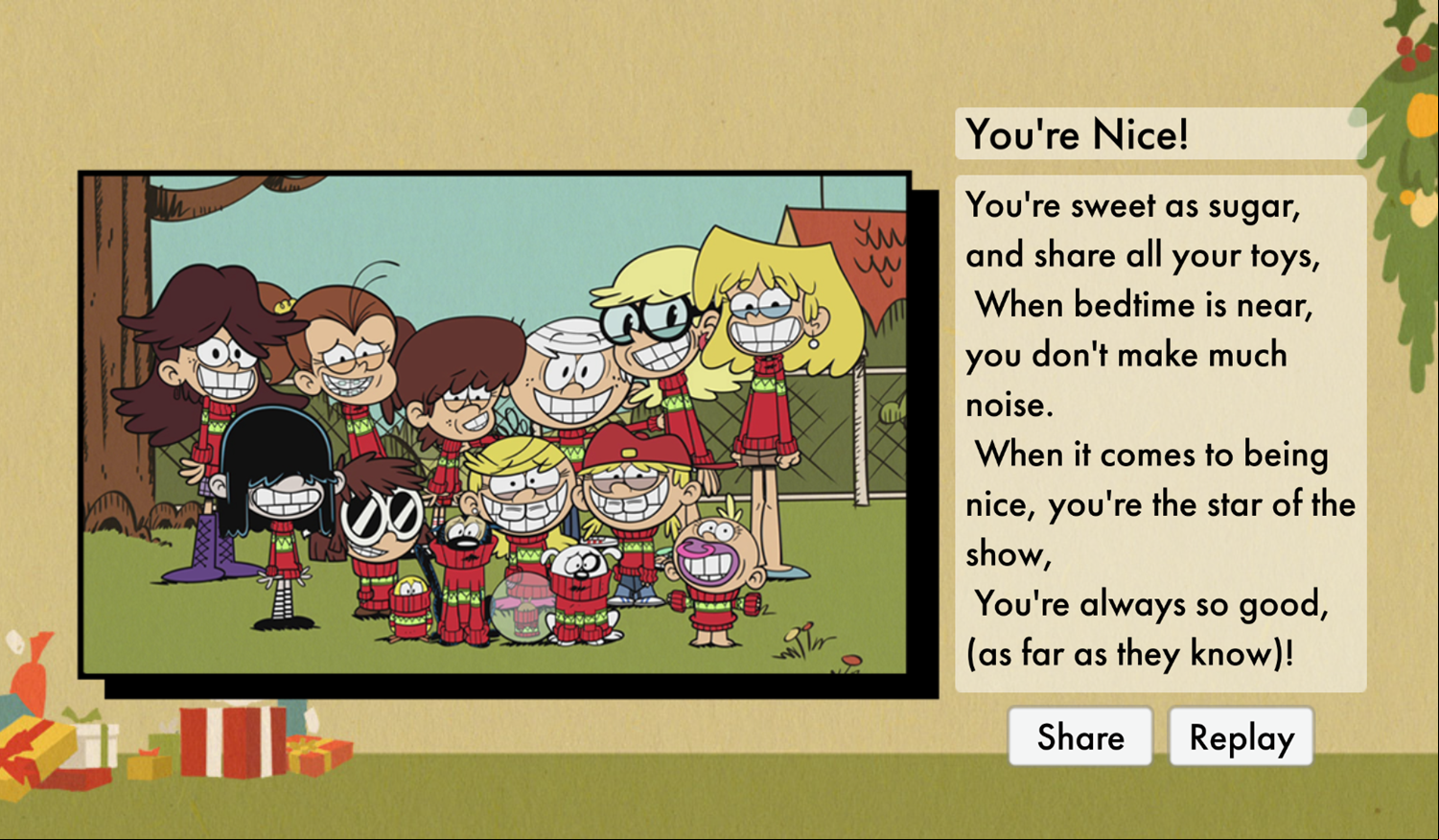Loud House Are You Naughty or Nice Game Result Screenshot.