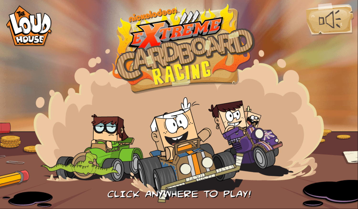 Loud House Extreme Cardboard Racing Game Welcome Screen Screenshot.