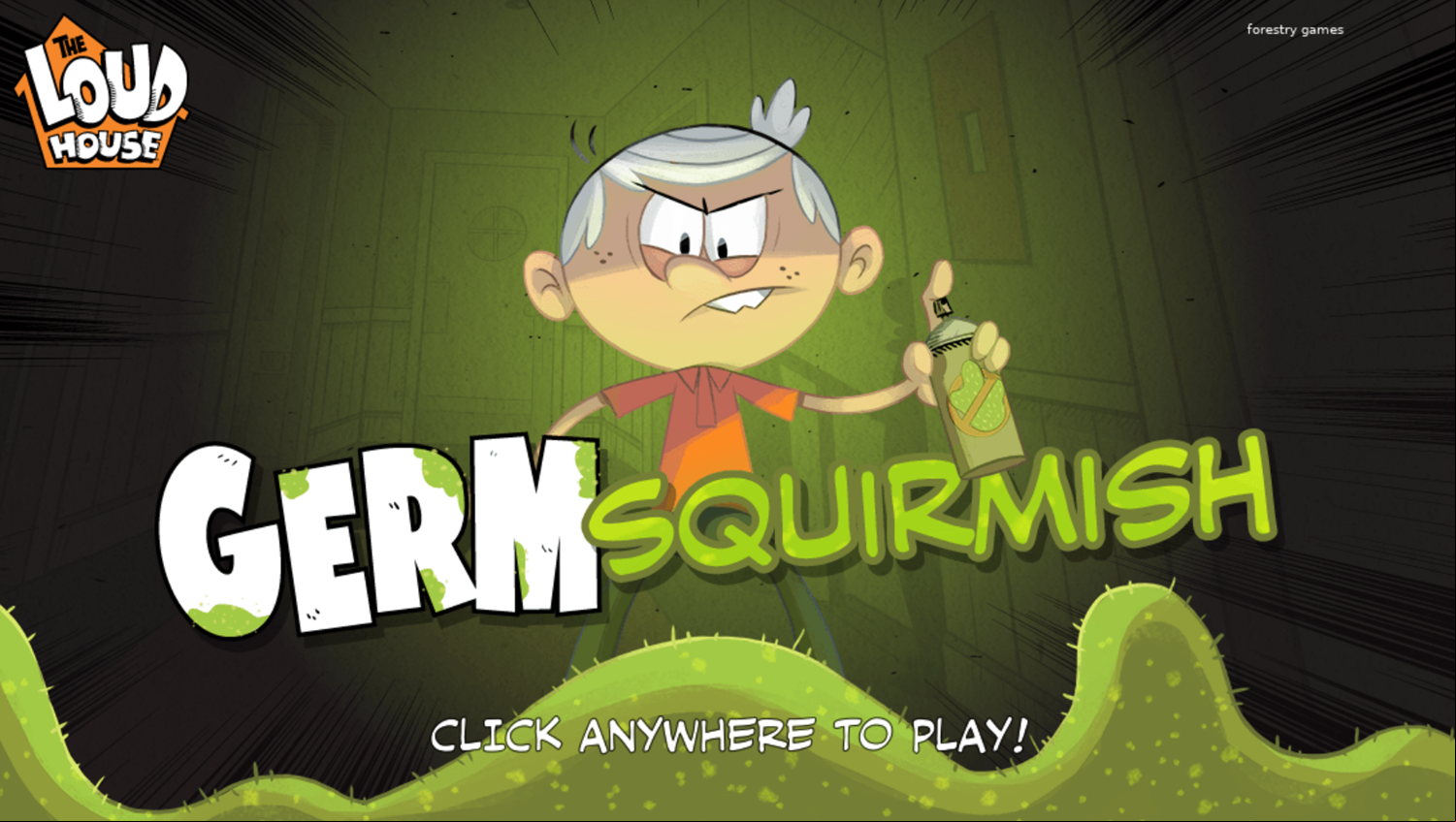 Loud House Germ Squirmish Game Welcome Screen Screenshot.