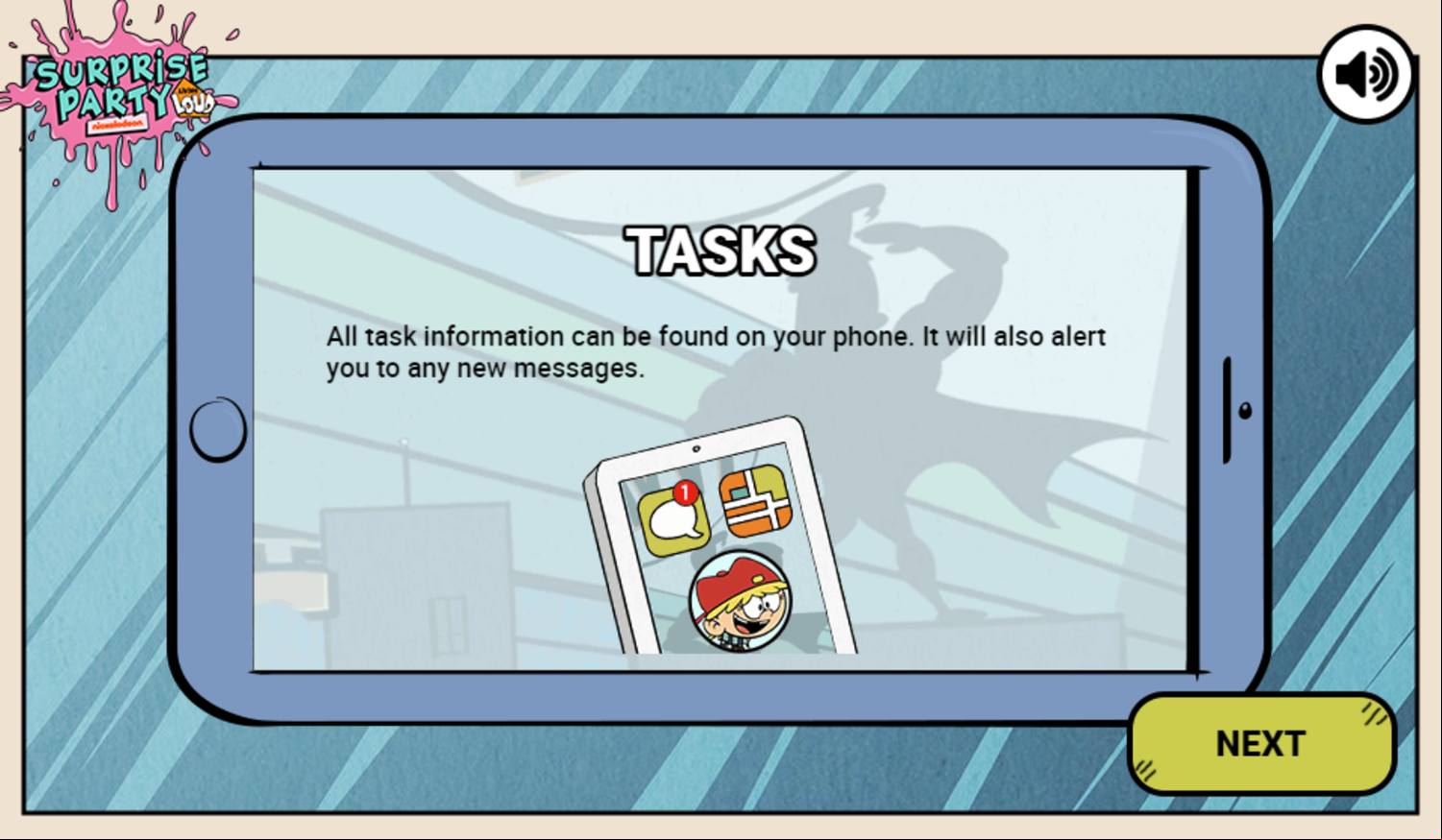Loud House Surprise Party Game Play Tips Screenshot.
