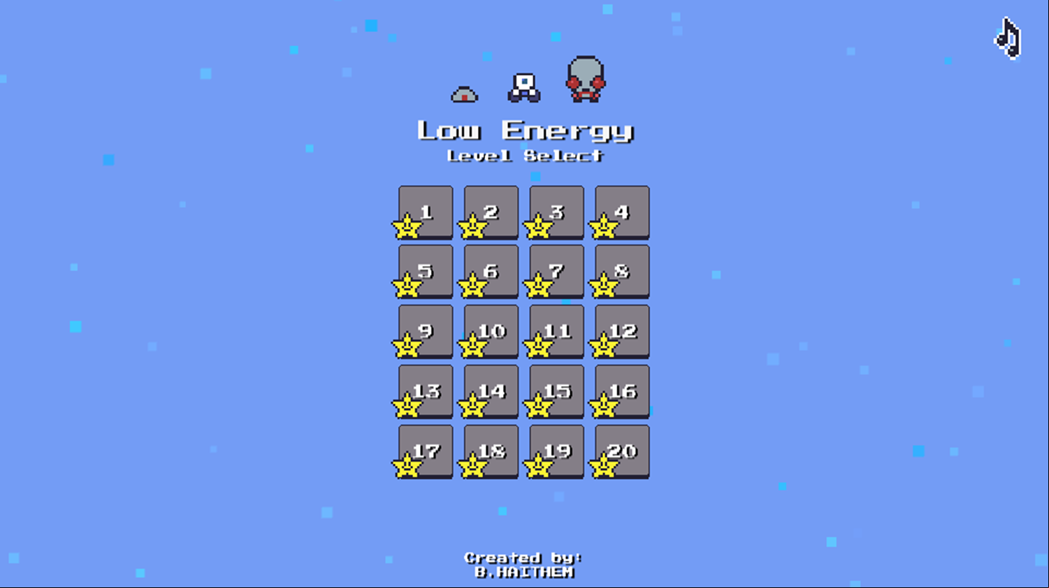 Low Energy Game Welcome Screen Screenshot.