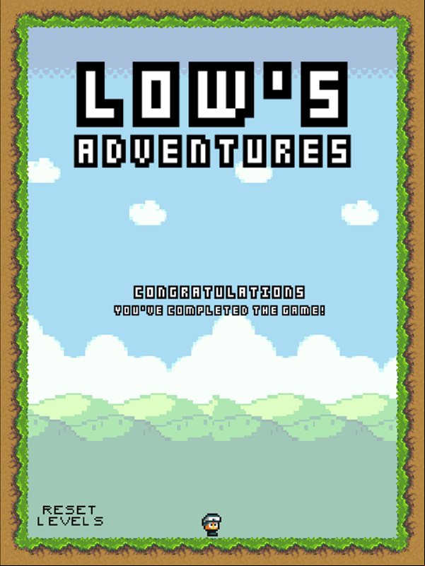 Low's Adventures Game Beat Screen Screenshot.