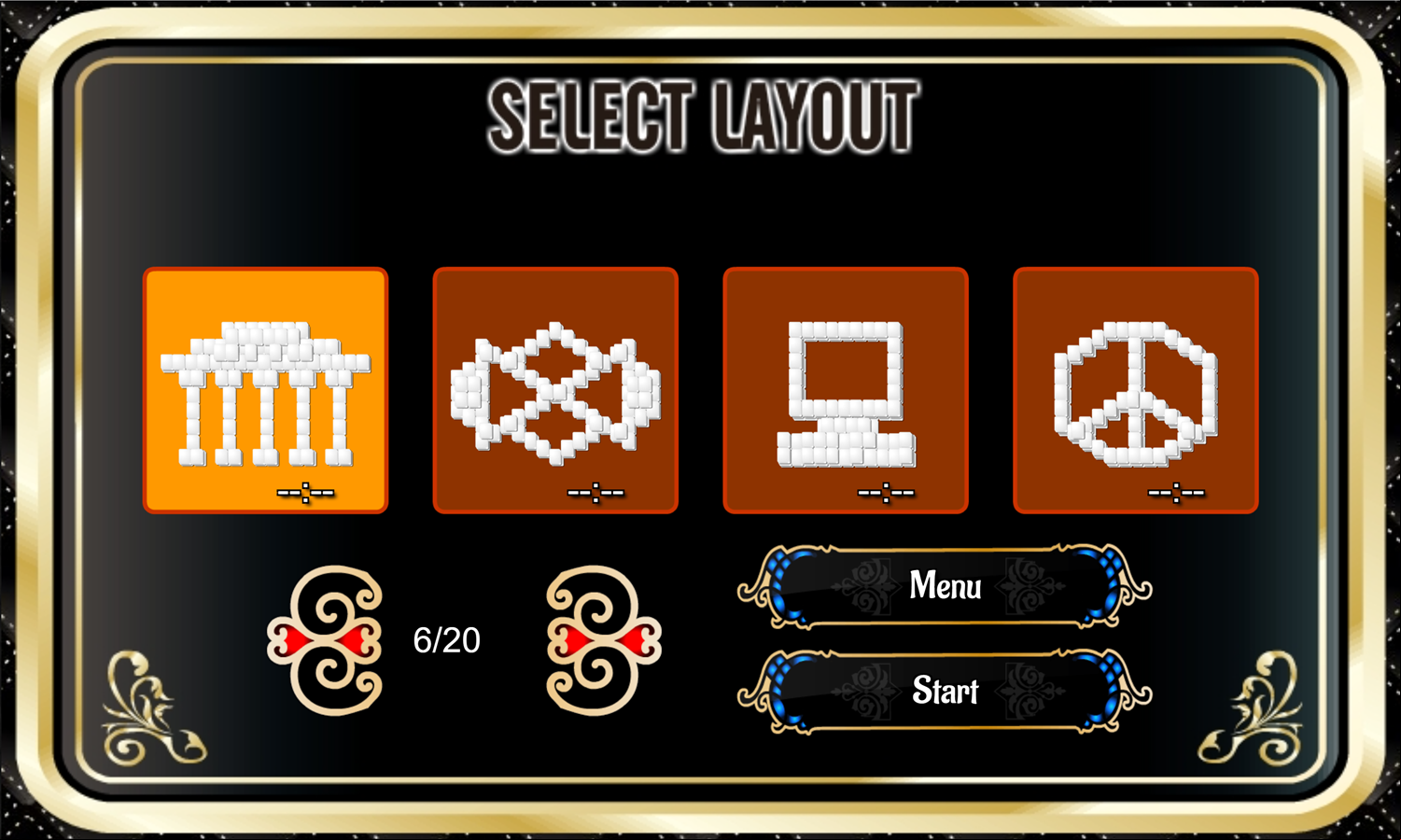 Mahjong Black and White 2 Untimed Game Level Select Screenshot.