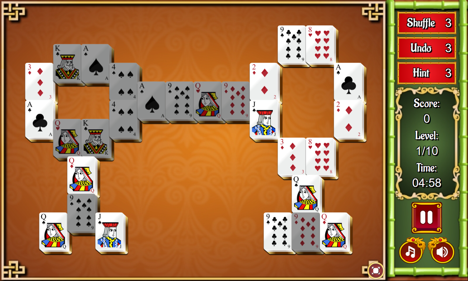 Mahjong Card Solitaire Game Start Screenshot.