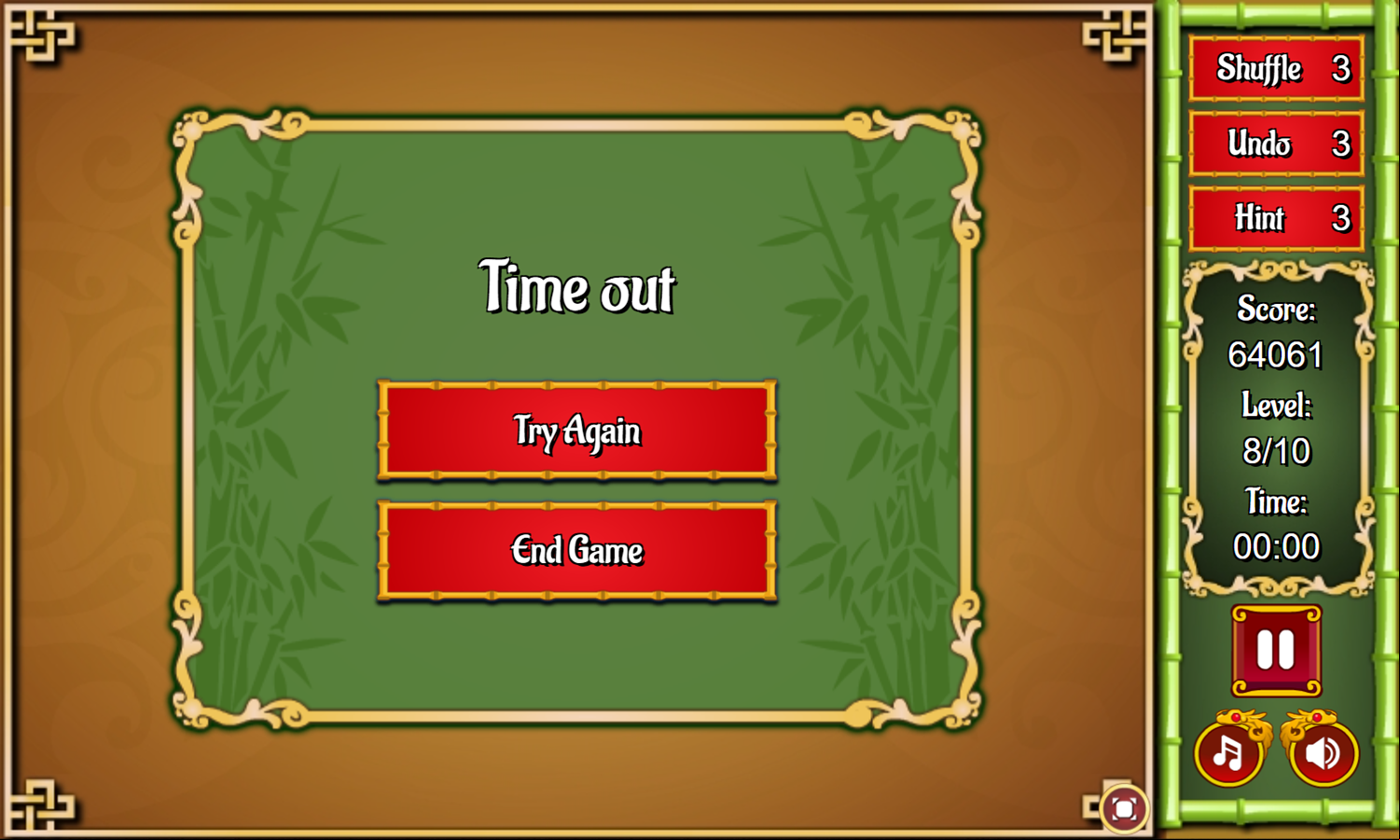 Mahjong Card Solitaire Game Time Out Screenshot.