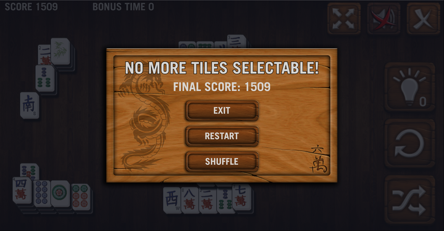 Mahjong Deluxe Game Over Screen Screenshot.
