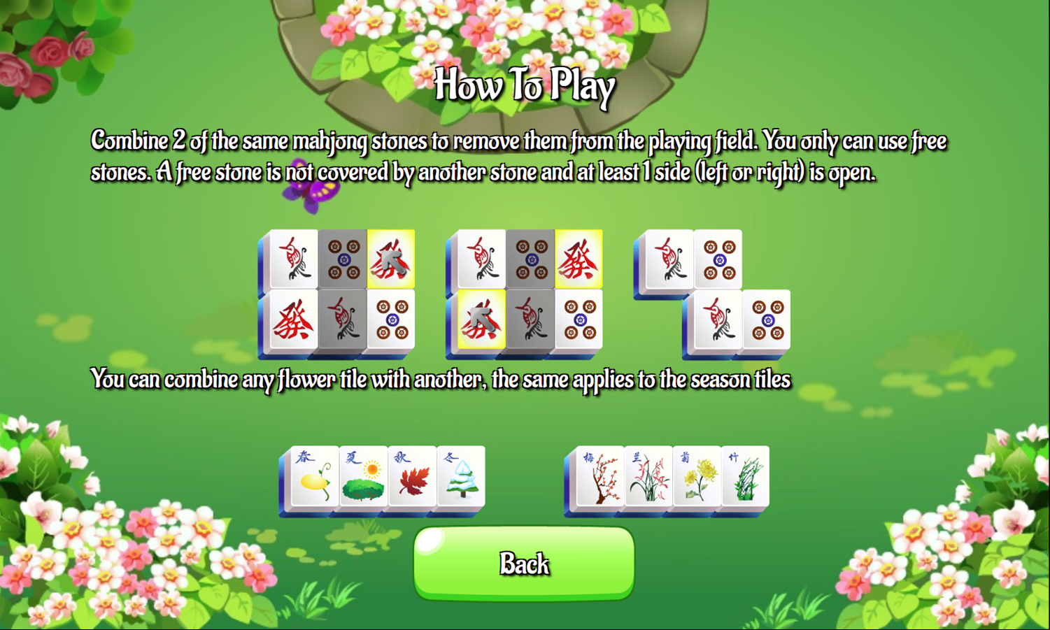 Mahjong Gardens 2 Game How to Play Screen Screenshot.