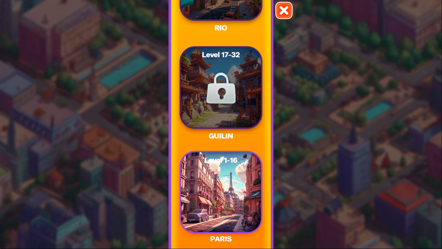 Mahjong Solitaire World Tour Game Stage Select Screenshot.
