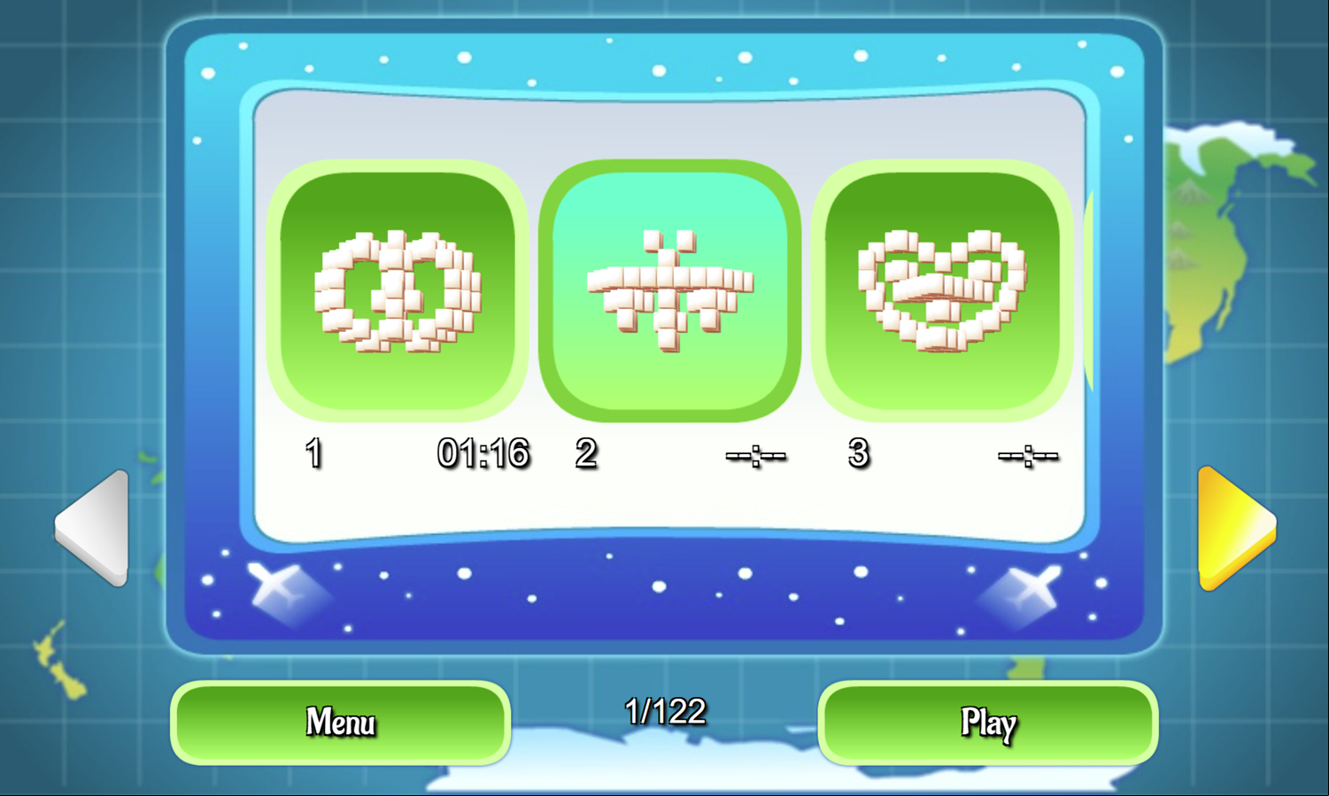 Mahjongg Journey Game Casual Mode Level Select Screen Screenshot.