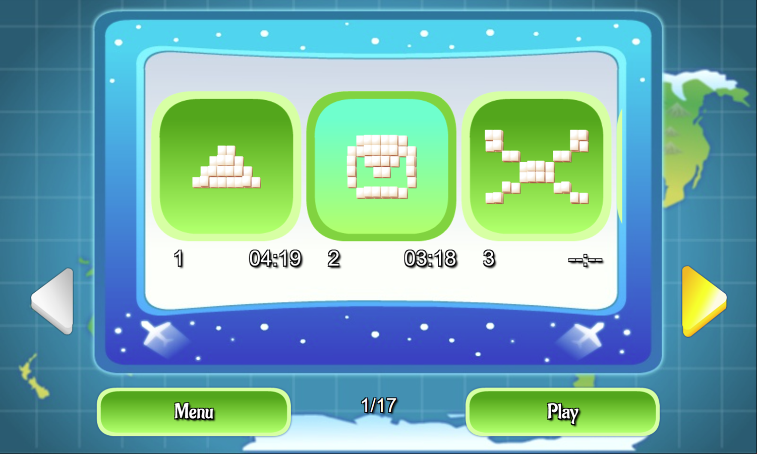 Mahjongg Journey Game Challenge Mode Level Select Screen Screenshot.